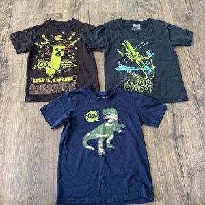 Kids Graphic T-Shirts Black Blue green size 7 boys Star Wars dinosaur Minecraft